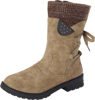 Generic Knee High Boots for Women 2025,Sweater Knitted Cuff Fashion Side Zip Buckles Winter Boot Chunky Heel Round Toe Comfortable Walking Hiking Booties Outd