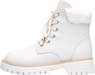 Generic Beige Ladies Comfort Winter Boots with Chunky Heel and Round Toe with Soft Anti Slip Sole and Front Tie for Outdoor Activities