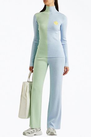 Helmstedt Awa Ribbed-Knit Turtleneck Top In Green/blue
