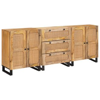 vidaXL Aparador 3 Pcs Marr&oacute;n 180 X 33 X 75 Cm Madera De Mango Maciza Vidaxl