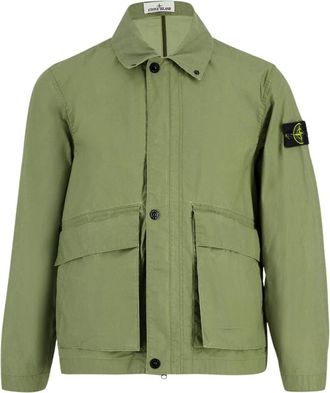 Stone Island Waxed Tela Coach Jacket - Heren - Zomerjassen - Groen - XL - Katoen - Jassen