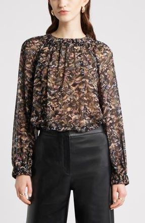 Nordstrom Flowy Chiffon Top in Black Multi Feather Abstract at Nordstrom Rack, Size Large