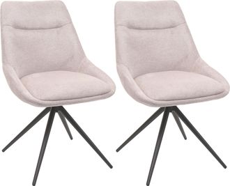 Hhg Hhg - Nunca Usado] Lote De 2 Sillas De Comedor 066, Silla De Cocina Sill&oacute;n Silla, Giratoria Autoposicionable Metal Tela/textil, Crema-beige