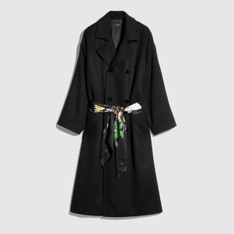 Gucci Wool Cashmere Coat With Foulard, Black