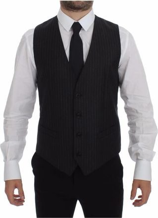 Dolce & Gabbana Gilet met enkele rij knopen - Heren - Gillet - Grijs - M - Wol - Kostuums
