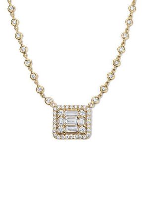 Mindi Mond Clarity&sup3; All Diamond Halo Cube 18K Yellow Gold Pendant Necklace at Nordstrom, Size 17