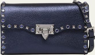 Valentino Garavani Small Rockstud & Rhinestone Metallic Leather Crossbody Bag