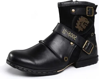 Generic Mens Boots Boots for Men Casual Boots Motorcycle Combat Ankle Dress Boots Mens with Cowboy Style,Black,10.5 UK