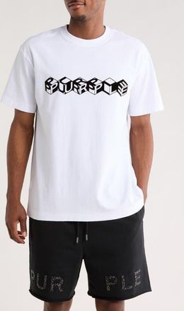 Purple Block Logo Textured Cotton Jersey Graphic T-Shirt in White at Nordstrom, Size Xx-Large