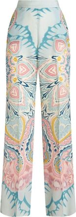 Etro paisley-print satin-finish trousers - women - Silk - 46 - Blue