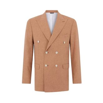 Brooks Brothers Double Breasted Tropical Virgin Wool Blazer - Heren - Blazers - Oranje - M - Katoen - Jassen