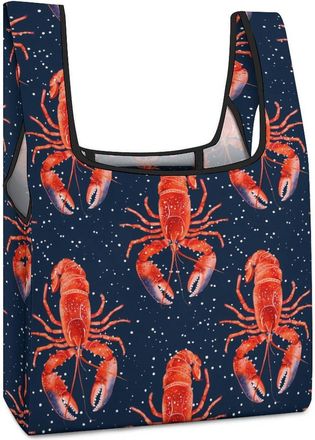 Generic Red Lobster Printed Shopping Bag Reusable Grocery Tote Bag Foldable Handbag for Travel Picnic