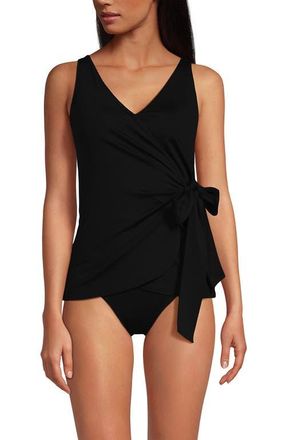 Lands End Chlorine Resistant Side Tie V-neck Tankini Swimsuit Top in Black at Nordstrom, Size 26W