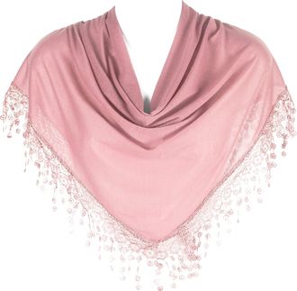 Hat To Socks Triangle Scarf with Bobbin Lace Fringes for Women (Pale Pink)