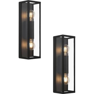 Loops 2 PACK Wall Light Colour Black Shade Clear Glass Metal Box Frame Bulb E27 2x60W