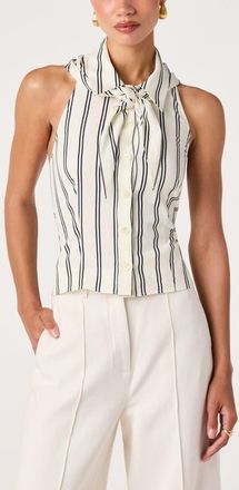 ASTR the Label Adrianna Stripe Cotton Halter Top in Navy Stripe at Nordstrom, Size X-Large