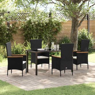 vidaXL Conjunto De Comedor De Jard&iacute;n Con Coj&iacute;n 5 Pcs Negro Polirat&aacute;n Vidaxl