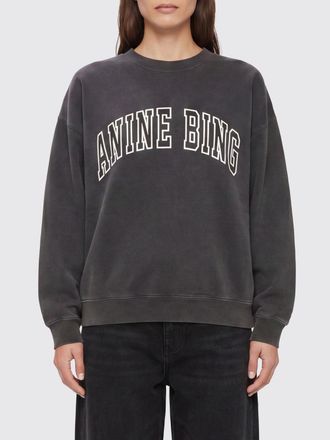 Anine Bing Felpa girocollo in cotone con logo a contrasto