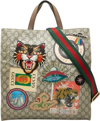 Gucci Beige Multi-Color Pvc Leather Shoulder Bag Tote Bag (Pre-Owned)