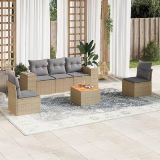 vidaXL Vidaxl - Juego De Sof&aacute;s Jard&iacute;n Con Cojines 6 Pzas Rat&aacute;n Sint&eacute;tico Beige