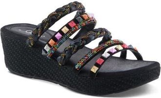 Azura Shinychic Platform Wedge Slide Sandal in Black Multi at Nordstrom, Size 9.5-10Us