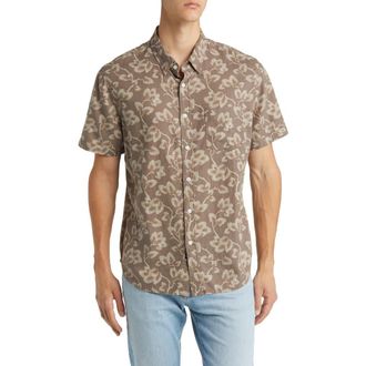 Rails Carson Floral Short Sleeve Linen Blend Button-Up Shirt in Japanese Maple Faded Saddle at Nordstrom Rack, Size X-Large