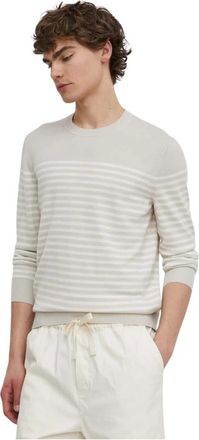 Theory Truien & Vesten, Heren, Beige, L, Wol, Trui met streepjespatroon en ronde hals