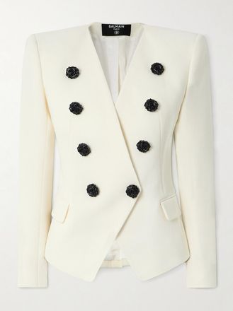 Balmain Blazer In Lana Con Decorazioni - Bianco