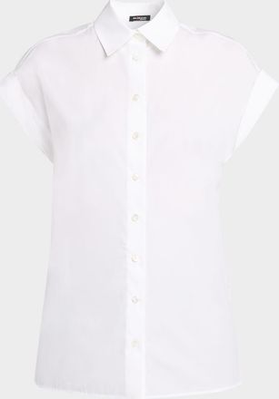 Kiton Rolled Cap-Sleeve Cotton Poplin Shirt