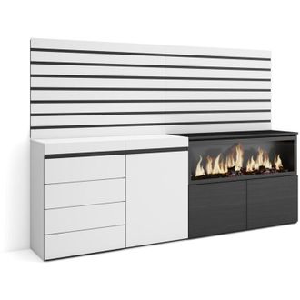Skraut Home Credenza, Mobile, Buffet, Stoccaggio, 214x145x35 cm, Camera da letto, stanza, Camino elettrico xxl, Cassettiera, Stile moderno, Bianco - Skraut Home