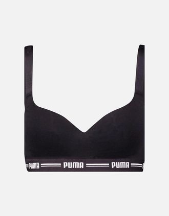 Puma Womens Striped Logo Padded Bra Top, Black - Size: XL