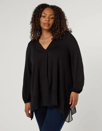Live Unlimited London Womens Black Jersey Hanky Hem Tunic - Size: 12