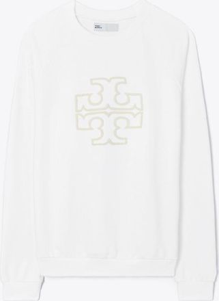 Tory Burch Womens Heavy French Terry Logo Crewneck in White, size S