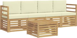 vidaXL Conjunto De Sof&aacute;s De Exterior 5 Uds. Blanco Y Crema Poli&eacute;ster Vidaxl