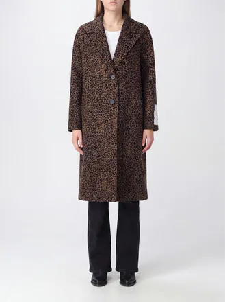 Golden Goose Cappotto lungo monopetto in misto lana con stampa animalier