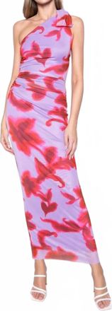 FORE COLLECTION One Shoulder Scarf Maxi Dress In Purple Multi