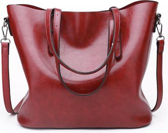 Generic Extra Large Leather Tote Bag for Women with Zipper, Fashion Top Handle Shoulder Bag Casual Tote Crossbody Bags (Red)