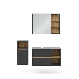 Vicco Conjunto De Muebles De Ba&ntilde;o Viola, Antracita, 3 Piezas, Con Mueble Alto
