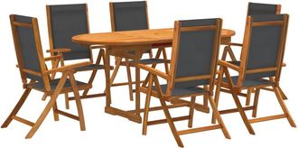 vidaXL Juego Comedor De Jard&iacute;n 7 Pzas Madera Maciza Acacia Y Textileno Vidaxl