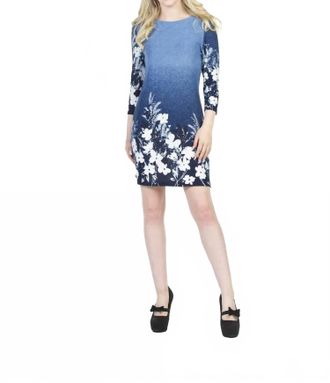 Papillon Floral Border Print Ombre Sweater Dress In Navy