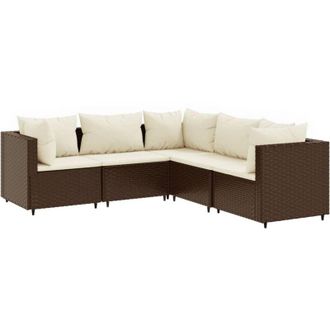 vidaXL Set Muebles De Jard&iacute;n 5 Piezas Y Cojines Rat&aacute;n Sint&eacute;tico Marr&oacute;n Vidaxl
