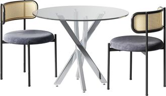 Urban Meuble Conjunto de mesa redonda con tremp&eacute; verre y 2 tumbonas