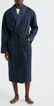 Majestic International Shawl Collar Cotton Blend Herringbone Robe in Navy Chevron at Nordstrom, Size Large