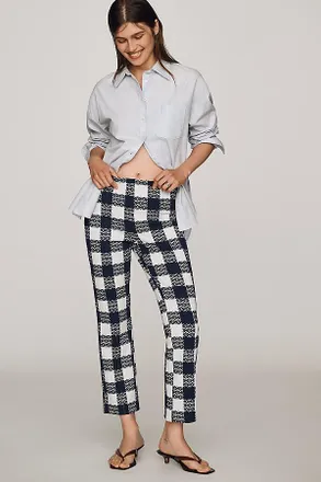 Maeve Poppy Check Kick-Flare Pull-On Pants