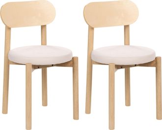 Beliani Conjunto De 2 Sillas De Comedor Asiento De Tela Estructura De Madera Sin Reposabrazos Marr&oacute;n Claro Y Beige Claro Paulina