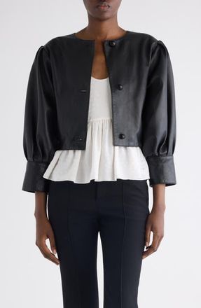 Chlo&eacute; Plong&eacute; Lambskin Leather Short Jacket in Black at Nordstrom, Size 10 Us
