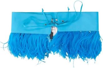 The Attico Ostrich Feathers Belt - Dames - Riemen - Blauw - ONE Size - Leer - Accessoires