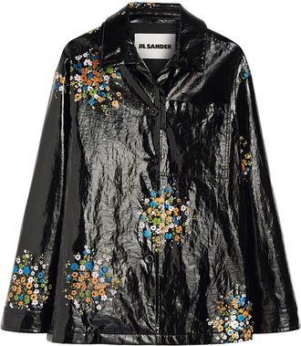 Jil Sander floral-print overshirt - women - Linen/Flax - 32 - Black