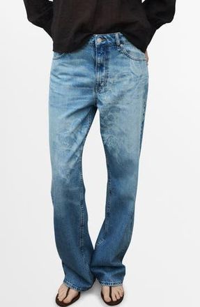 Mango Floral Straight Leg Jeans in Medium Blue at Nordstrom Rack, Size 6