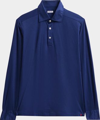 Kiton Men & apos;s Cotton Pique Long-Sleeve Polo Shirt